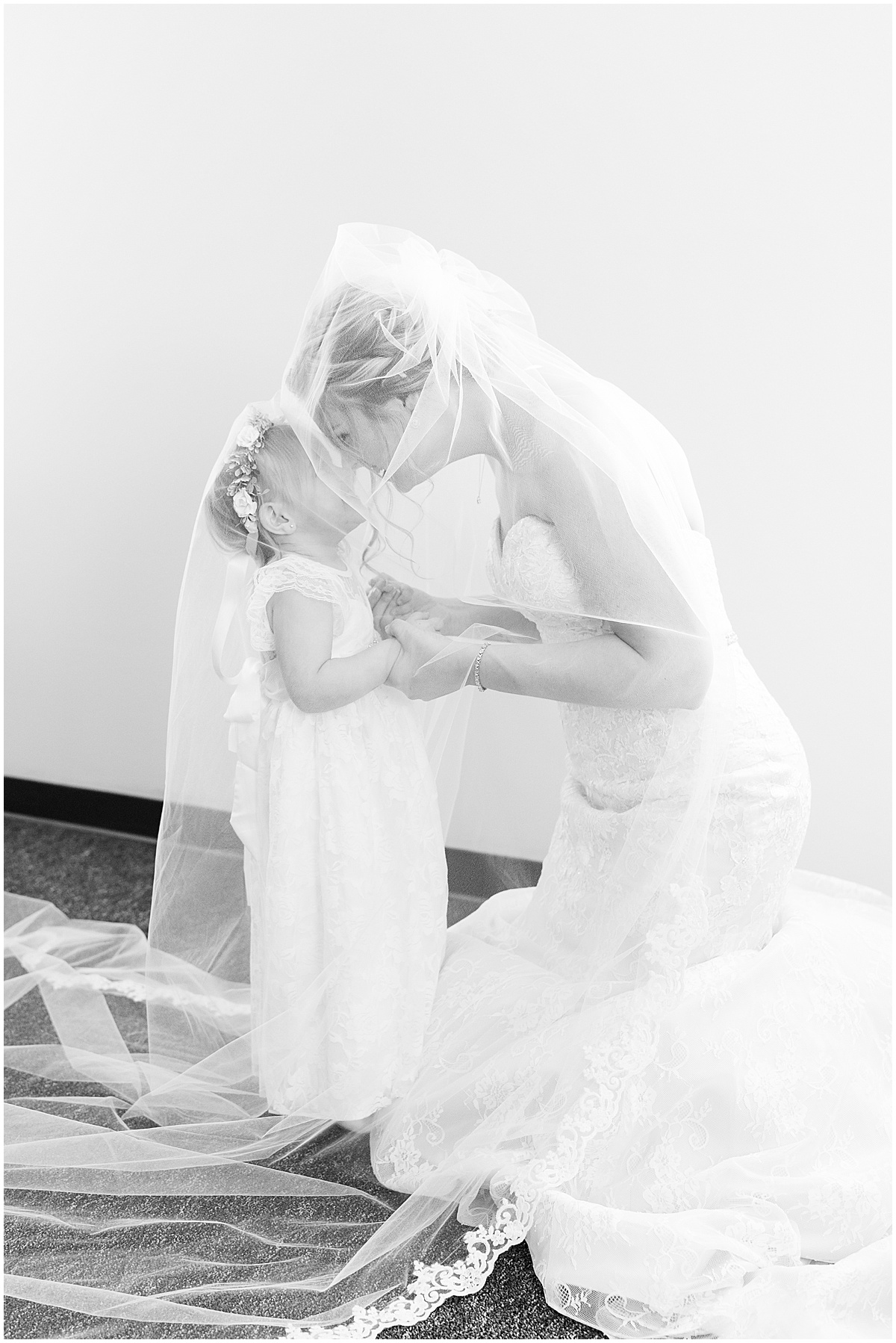 Bridal portrait with flowergirl at Cornerstone Christian Church in Brownsburg, Indiana