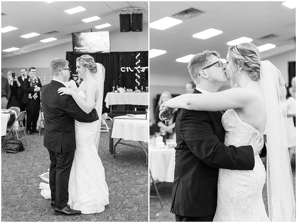 Bride and groom's first dance during reception in Brownsburg, Indiana