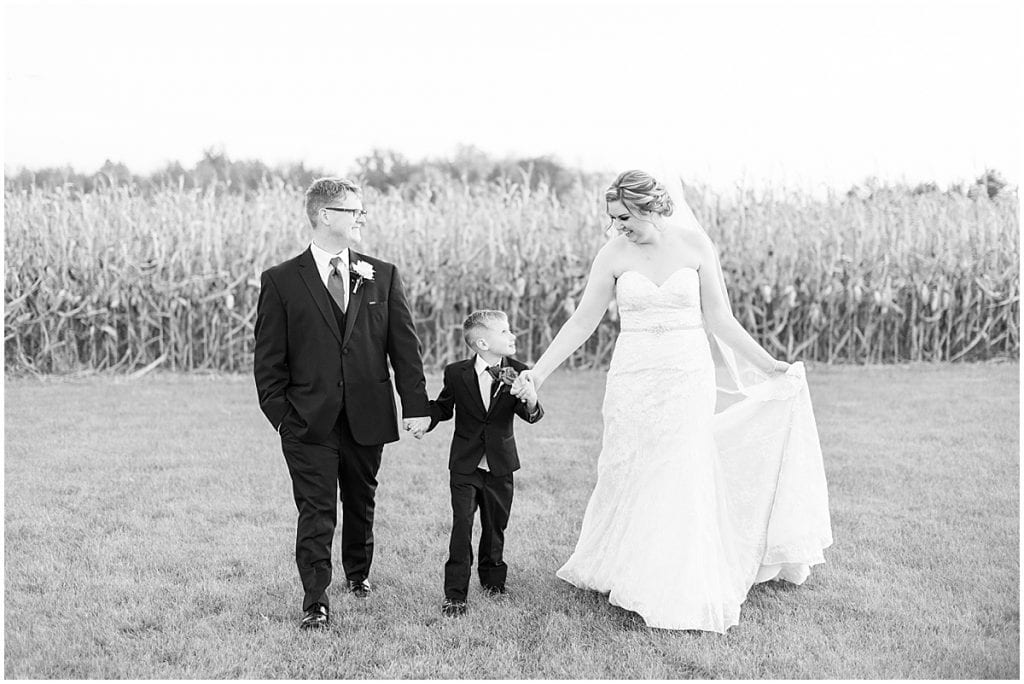 Bride and groom with son in Brownsburg, Indiana