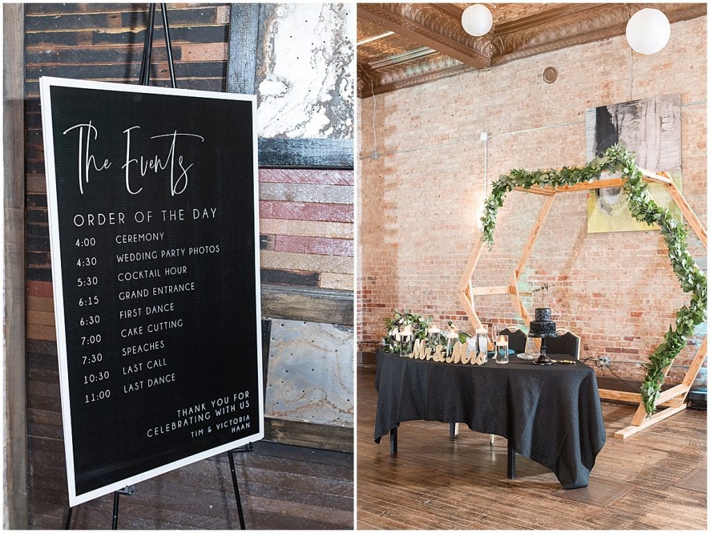 Reception details at eMbers Venue in Rensselaer, Indiana