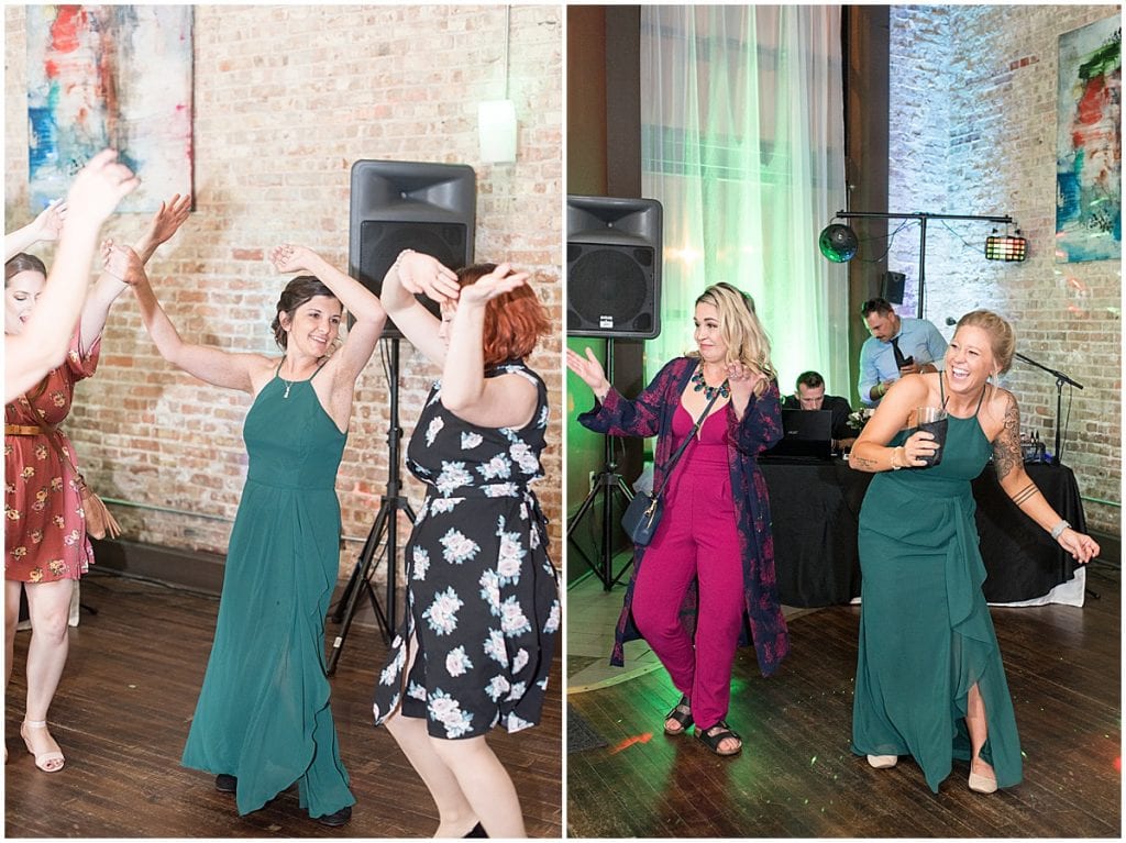 Dancing during eMbers Venue wedding reception in Rensselaer, Indiana