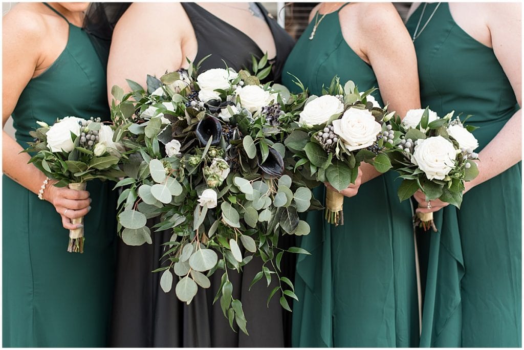 Wedding bouquet for green and black themed wedding