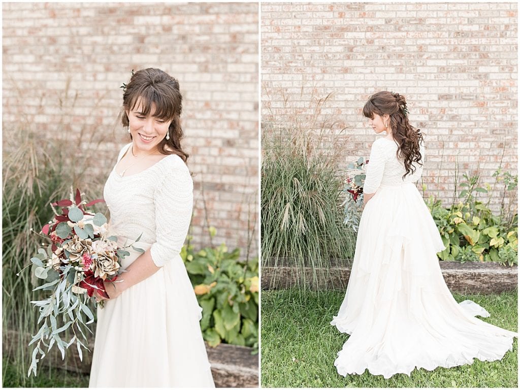 Bridal portraits outside Innovation Church in Lafayette, Indiana