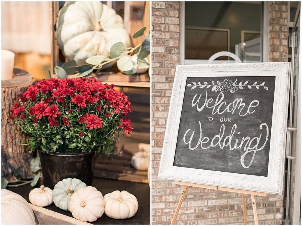 Fall decorations for wedding at Innovation Church in Lafayette, Indiana