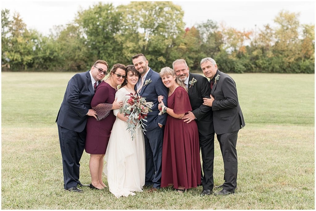 Family portraits after wedding at Innovation Church in Lafayette, Indiana