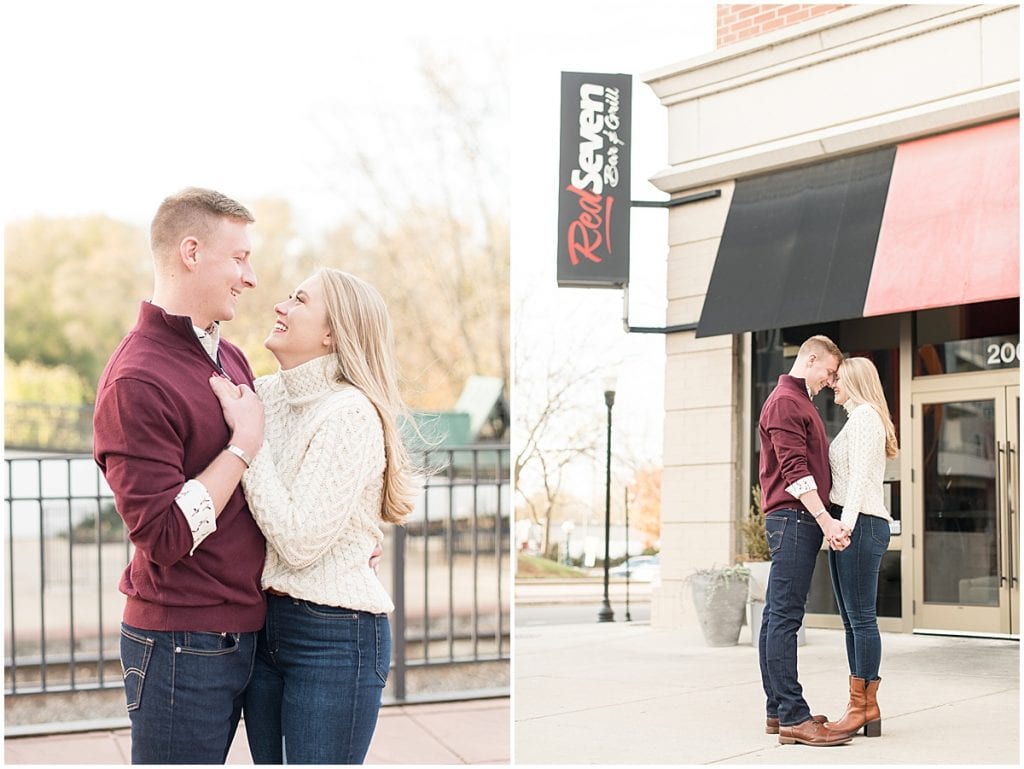 Fall engagement photos in downtown Lafayette, Indiana