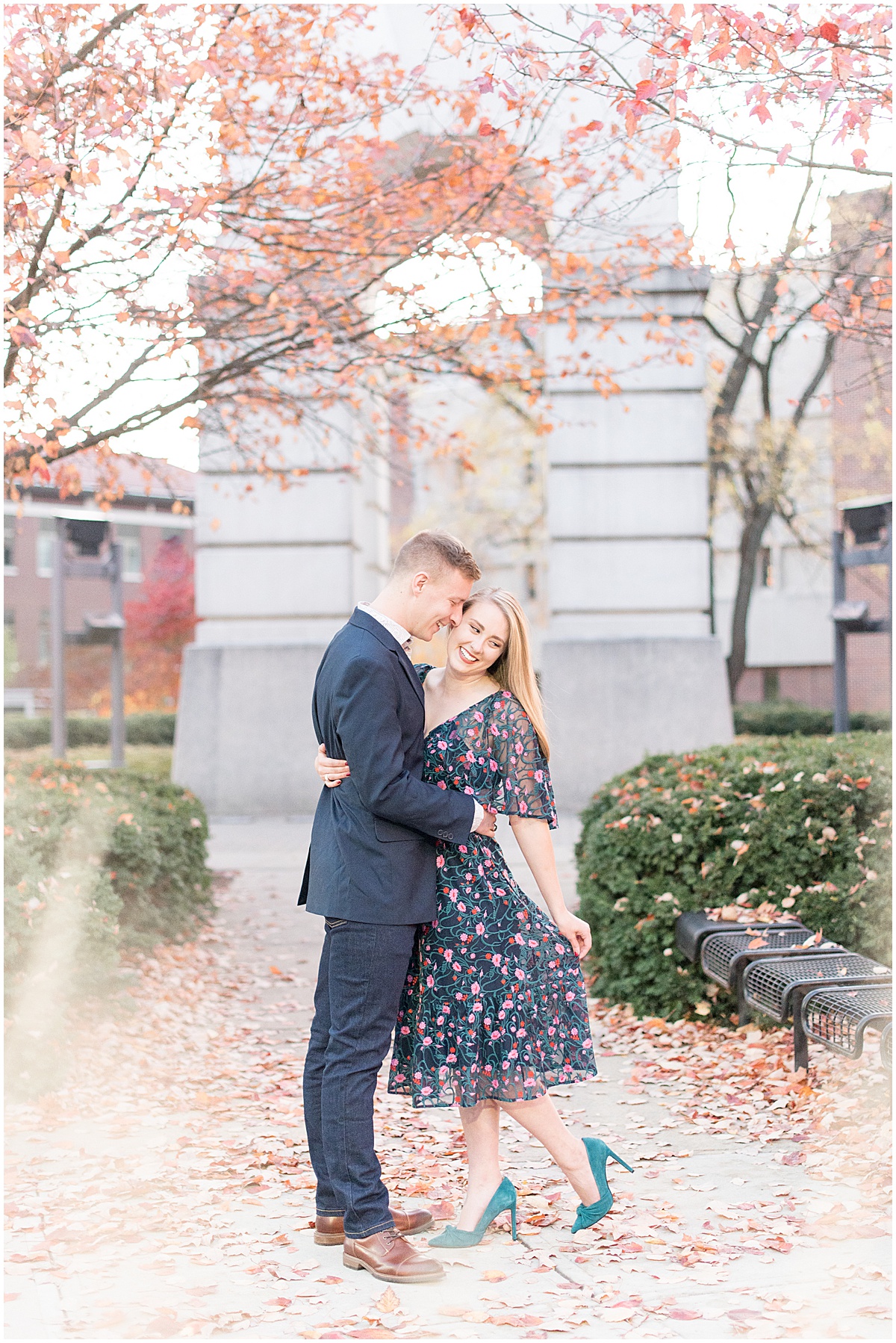 Fall engagement photos at Purdue University by Lafayette, Indiana Wedding Photographer Victoria Rayburn