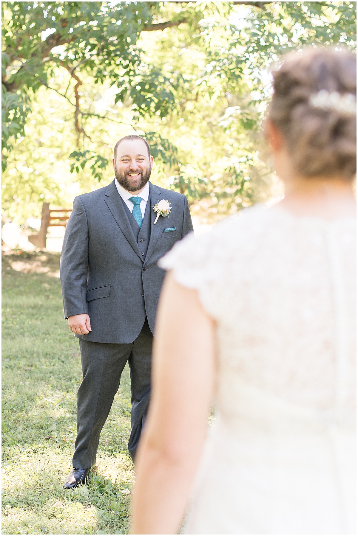 First look before intimate wedding at Holliday Park in Indianapolis by Victoria Rayburn Photography