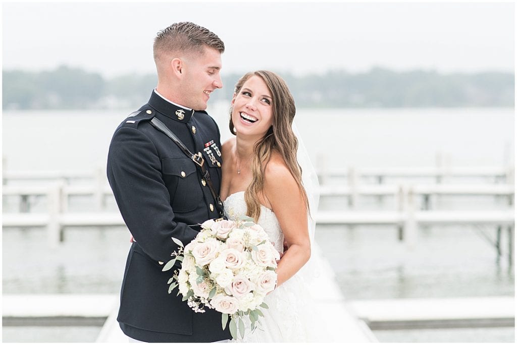 Just married photos after wedding at The Lighthouse Restaurant in Cedar Lake, Indiana by Victoria Rayburn Photography