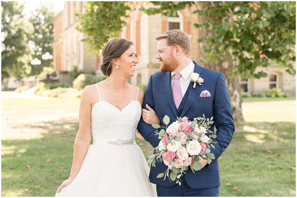 Bride and groom portraits outside Spohn Ballroom wedding in Goshen, Indiana by Victoria Rayburn Photography