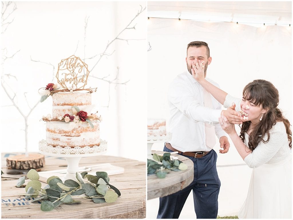 Wedding cake smash after wedding at Innovation Church in Lafayette, Indiana by Victoria Rayburn Photography