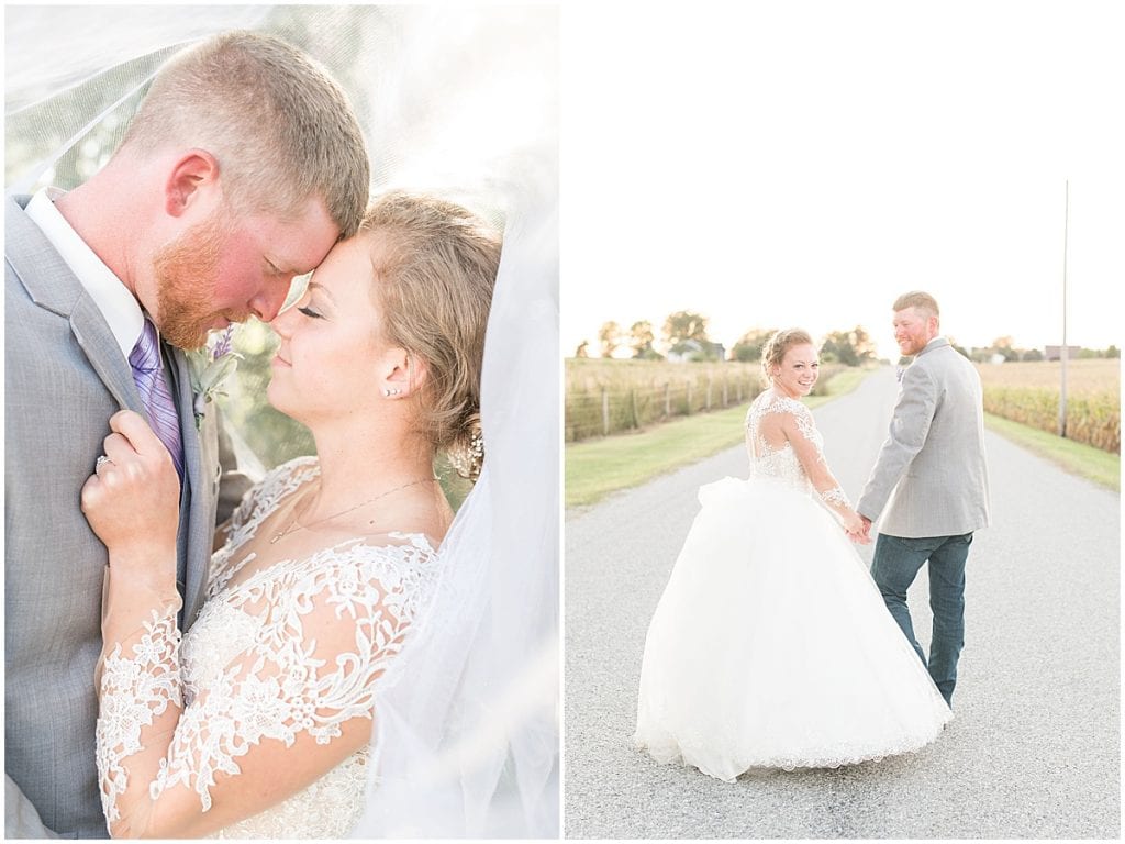 Just married photos after wedding at the Wagner Angus Barn in Wolcott, Indiana by Victoria Rayburn Photography