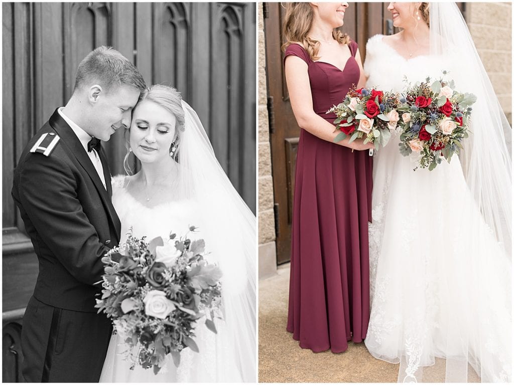 Bridal party portraits for winter wedding at the Cathedral of Saint Mary