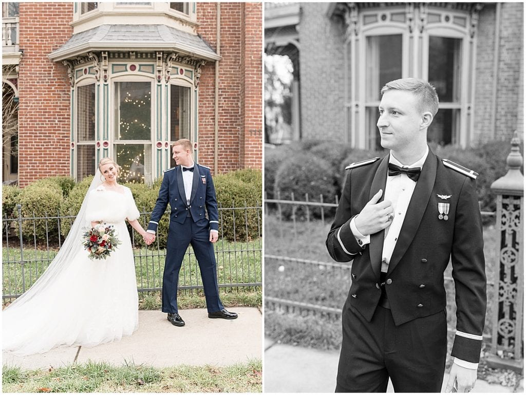 Bride and groom just married photos after winter wedding in Lafayette, Indiana
