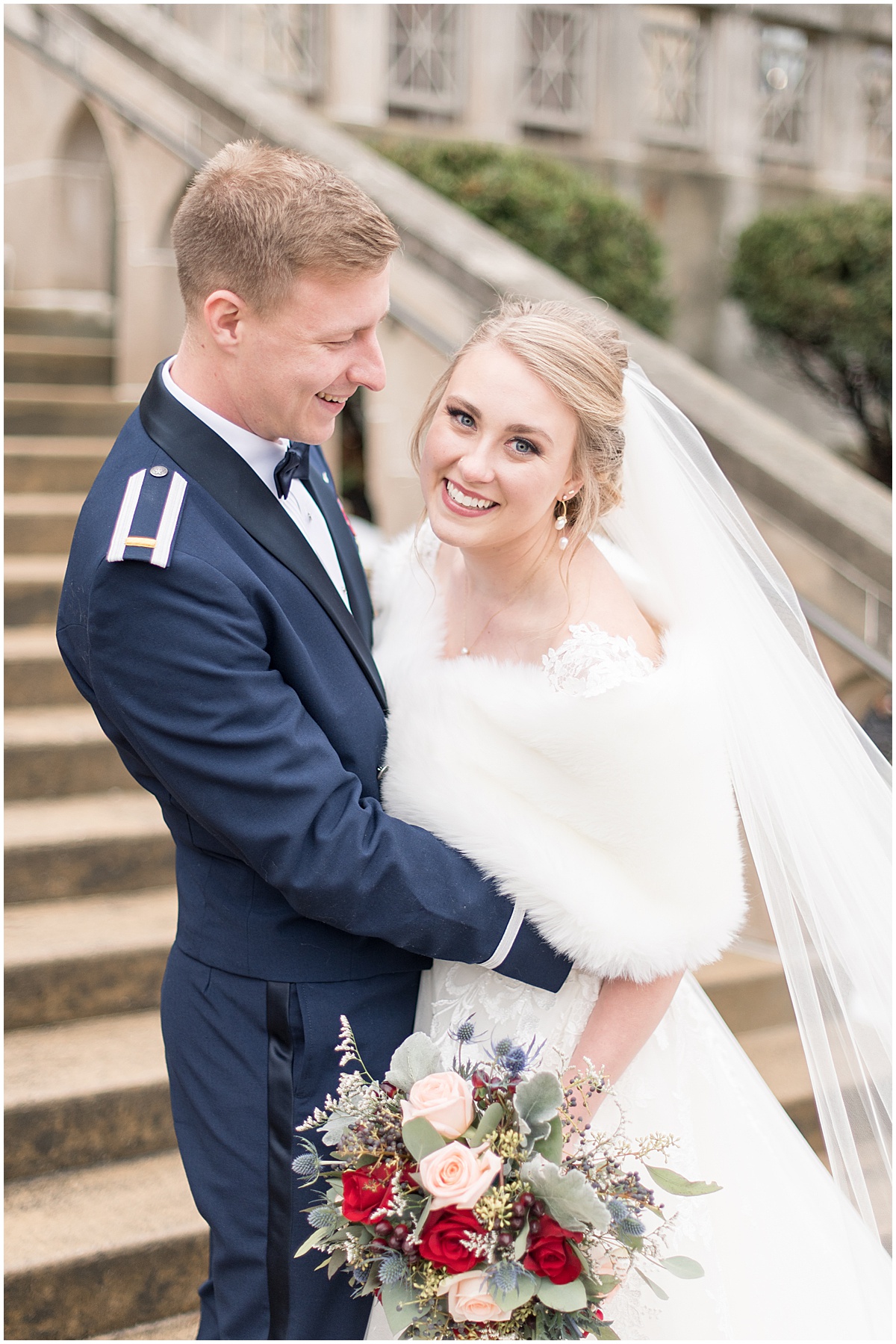 Just married photos after winter wedding at the Cathedral of Saint Mary in Lafayette, Indiana by Victoria Rayburn Photography