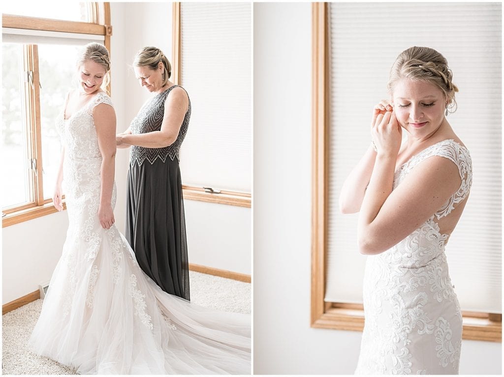 Bride getting ready for at-home, socially distanced wedding in Tinley Park, Illinois