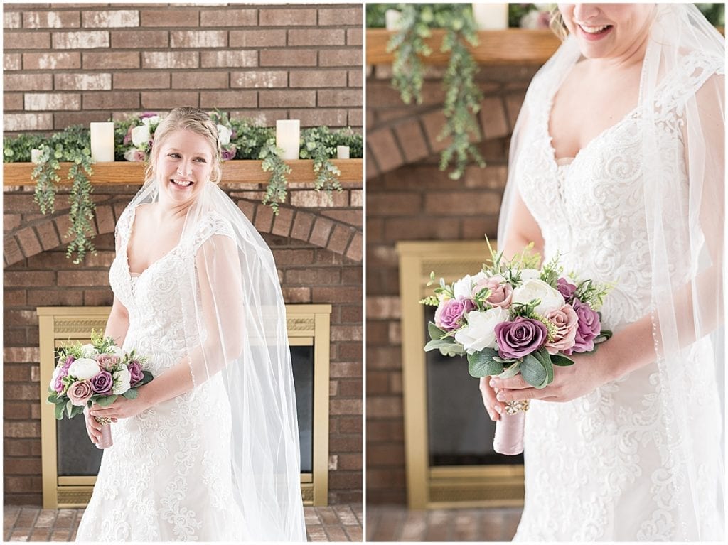 Bridal portraits in living room prior to at-home, socially distanced wedding in Tinley Park, Illinois