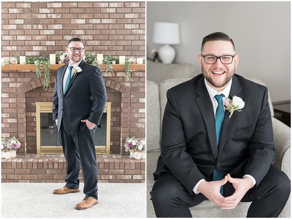 Groom portraits for at-home, socially distanced wedding in Tinley Park, Illinois