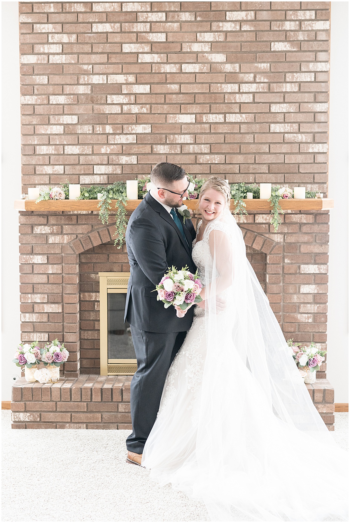 Bride and groom before at-home, socially distanced wedding in Tinley Park, Illinois