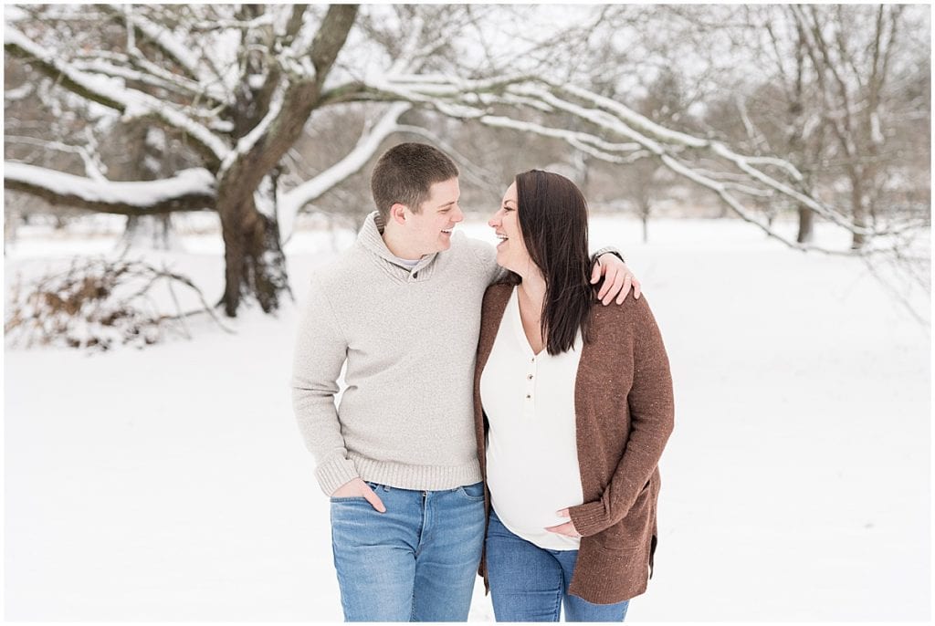 Holliday Park maternity photos in Indianapolis with snow