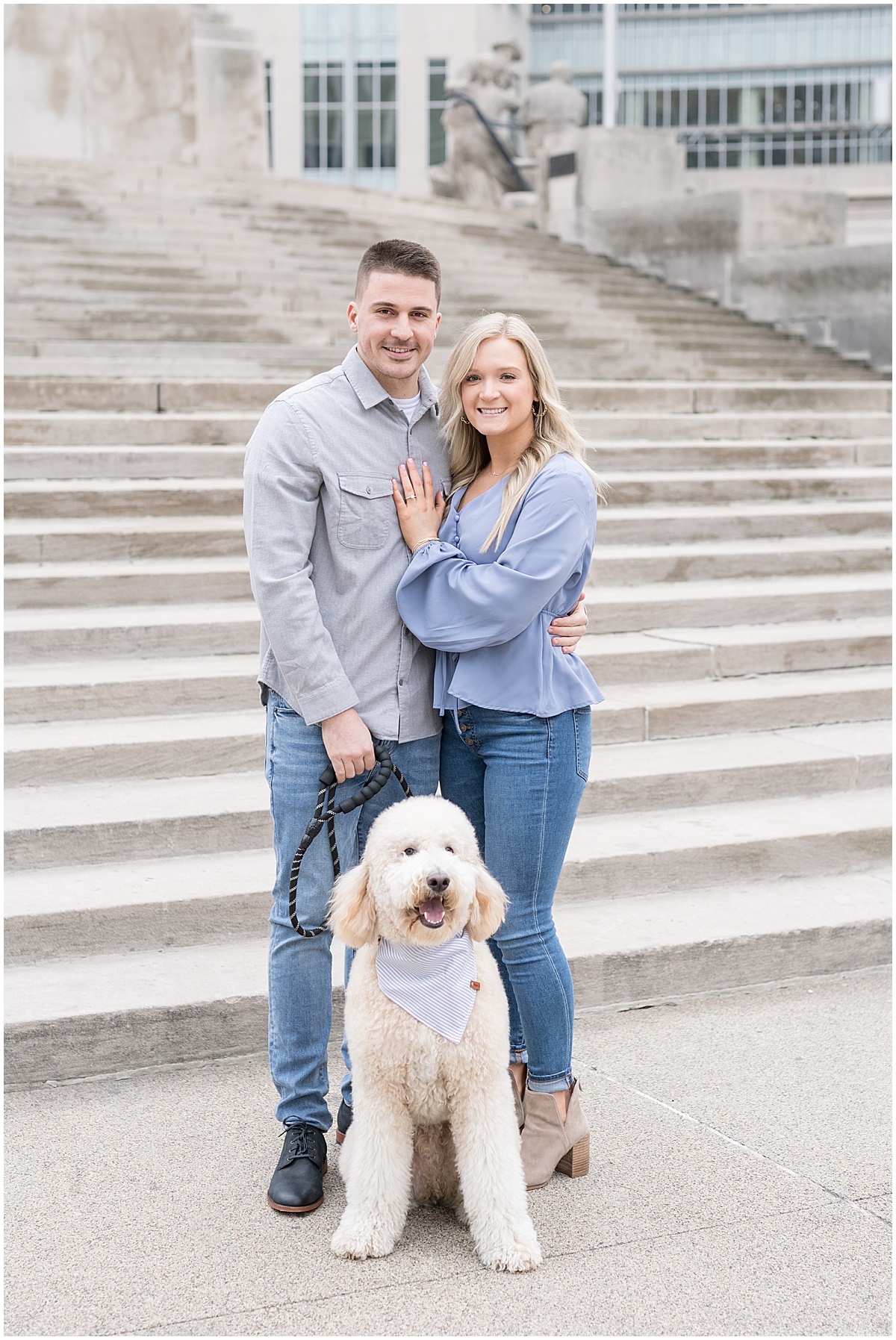 Engagement photos in downtown Indianapolis with dog by Victoria Rayburn Photography