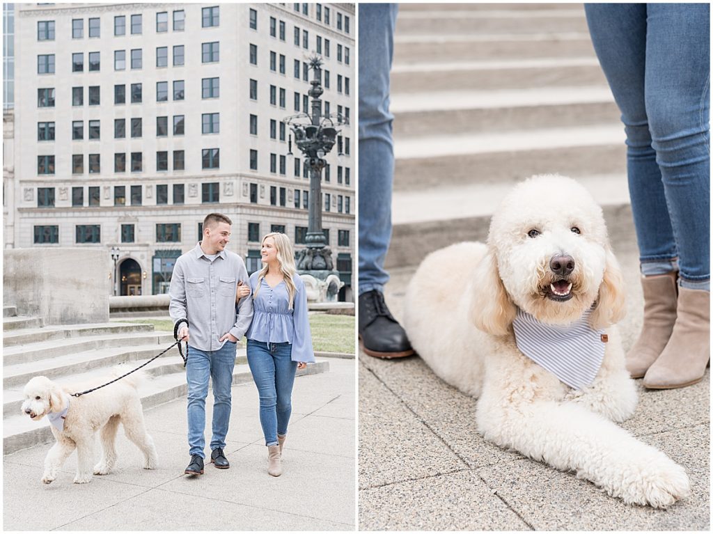 Engagement photos in downtown Indianapolis with dog by Victoria Rayburn Photography