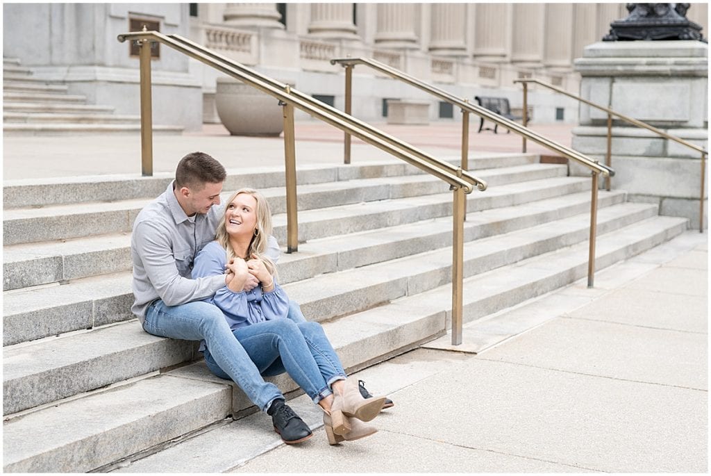 Engagement photos in downtown Indianapolis by the Indiana War Memorial Victoria Rayburn Photography