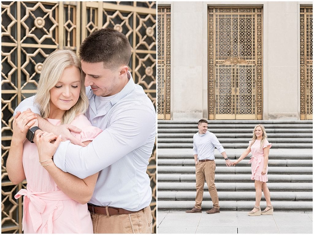 Engagement photos in downtown Indianapolis by the Indiana War Memorial Victoria Rayburn Photography