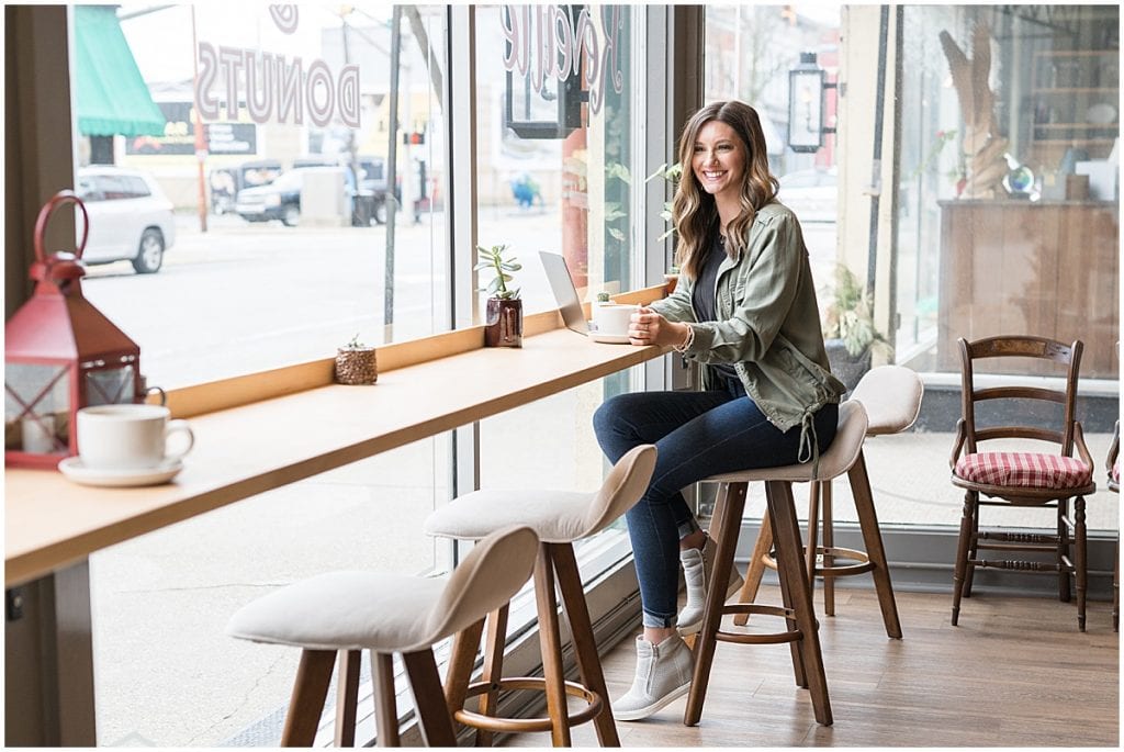 Boutique branding photos in Lafayette, Indiana at Reveille Coffee Bar for Liv Free Boutique