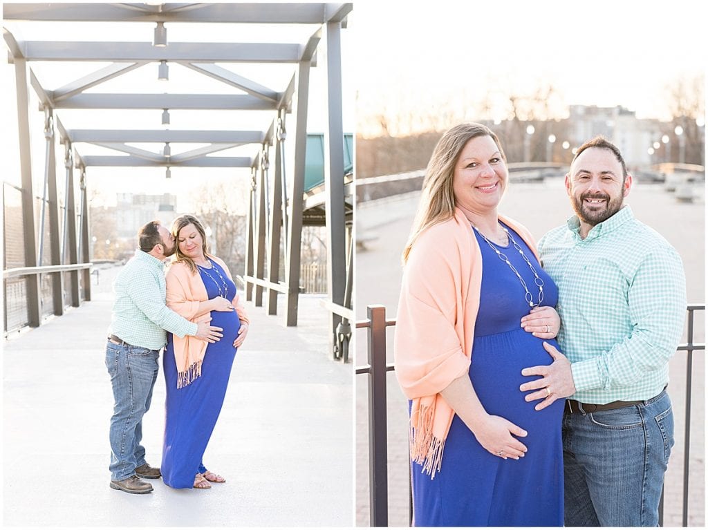 Maternity photos on the Pedestrian Bridge in downtown Lafayette, Indiana