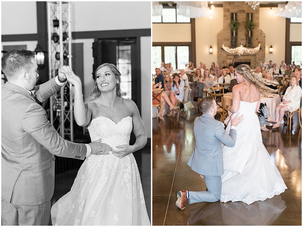 First dance during reception of Barn at Bay Horse Inn wedding in Greenwood, Indiana