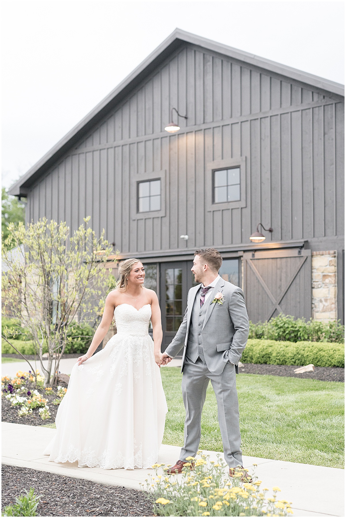 Sunset photos outside of Barn at Bay Horse Inn wedding in Greenwood, Indiana