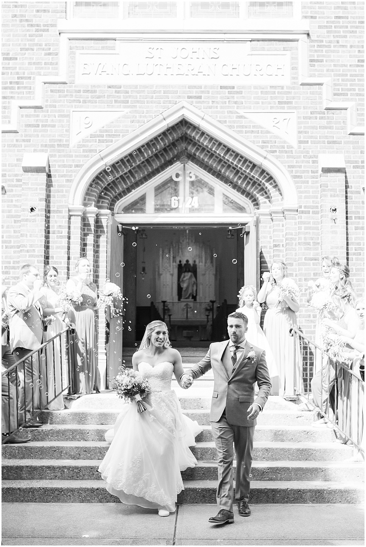 Wedding ceremony exit at St. John Lutheran Church in Indianapolis