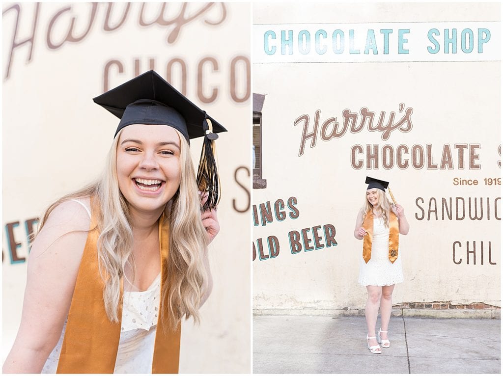 Elyse Kady’s Class of 2021 Purdue senior photos at Harry's Chocolate Shop