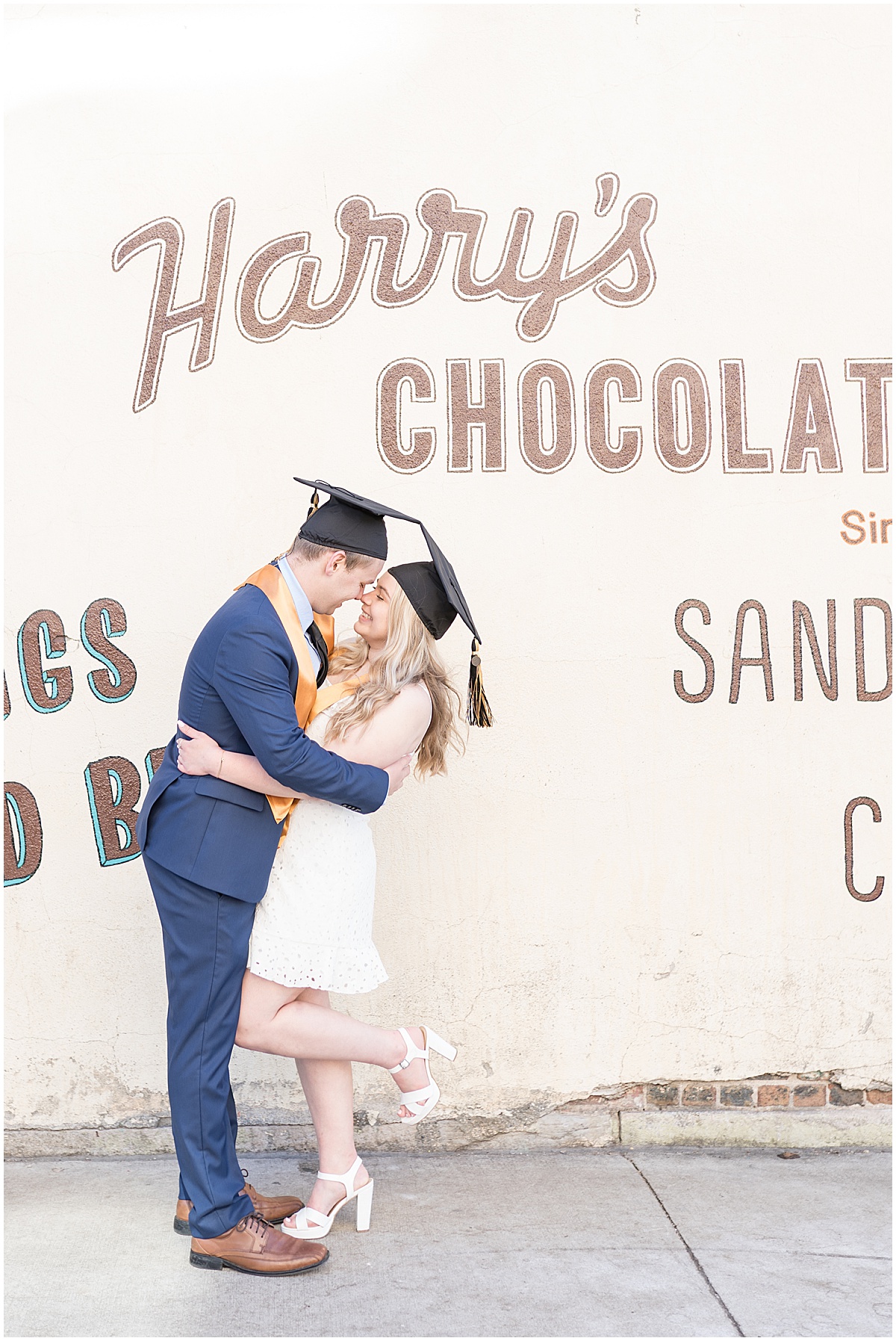Elyse Kady and Sam Tincher’s Class of 2021 Purdue senior photos at Harry's Chocolate Shop