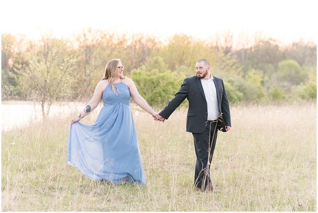 Spring engagement photos at Fairfield Lakes Park in Lafayette, Indiana