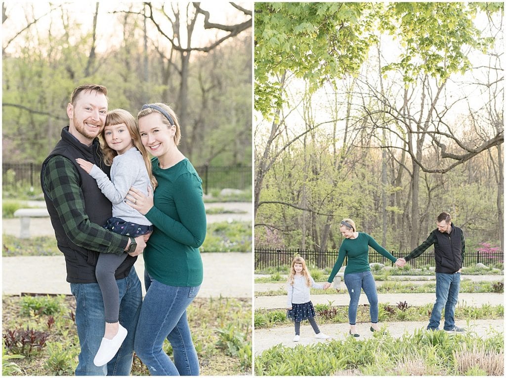 Spring family photos in the The Haan Mansion’s sculpture garden in Lafayette, Indiana