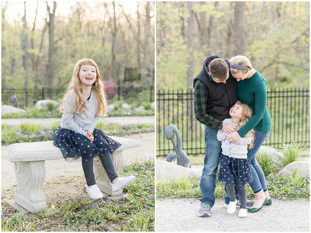 Spring family photos in the The Haan Mansion’s sculpture garden in Lafayette, Indiana