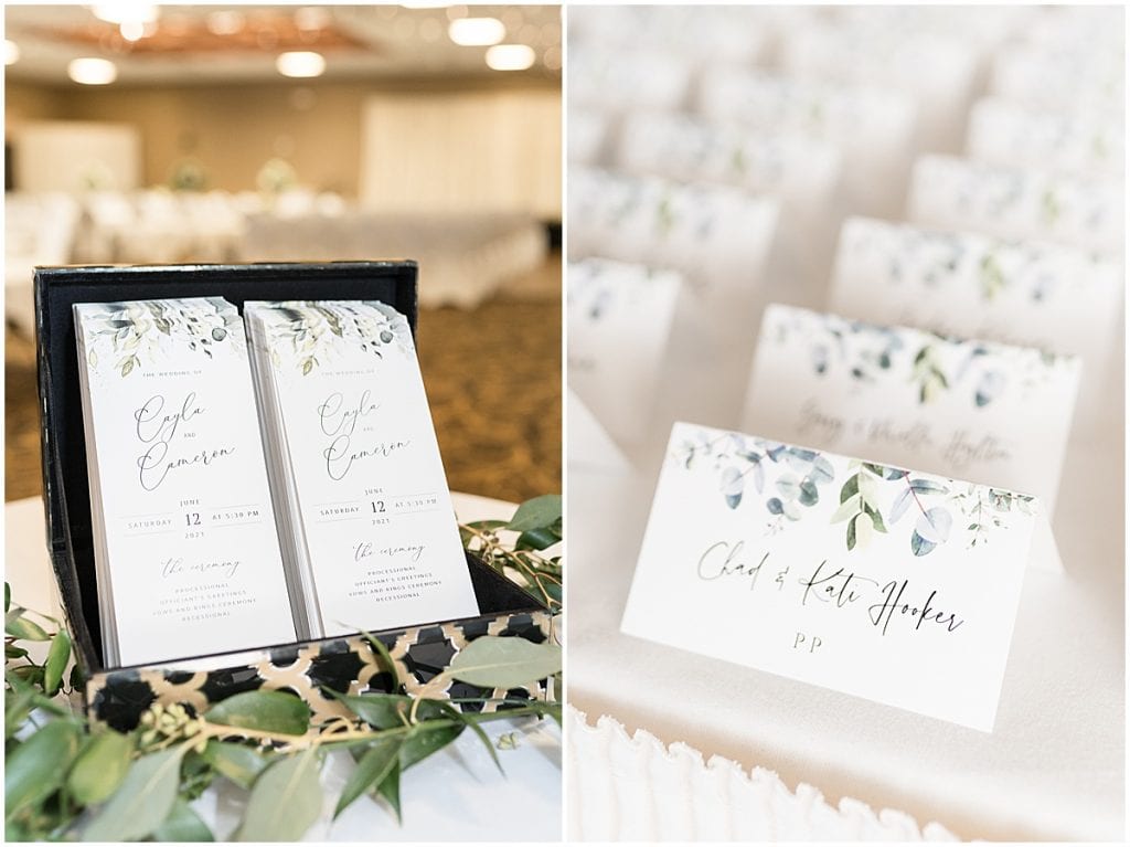 Ceremony and reception details at a wedding at The Brandywine in Monticello, Indiana