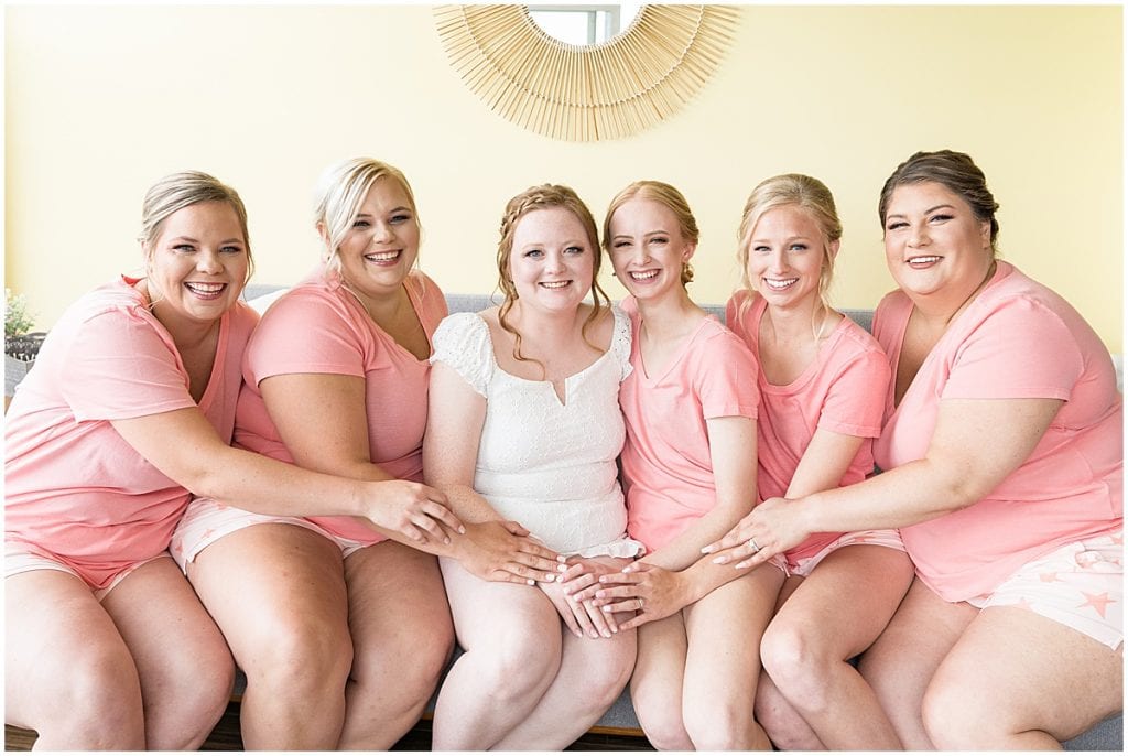Bride and bridesmaids getting ready for County Line Orchard wedding in Hobart, Indiana