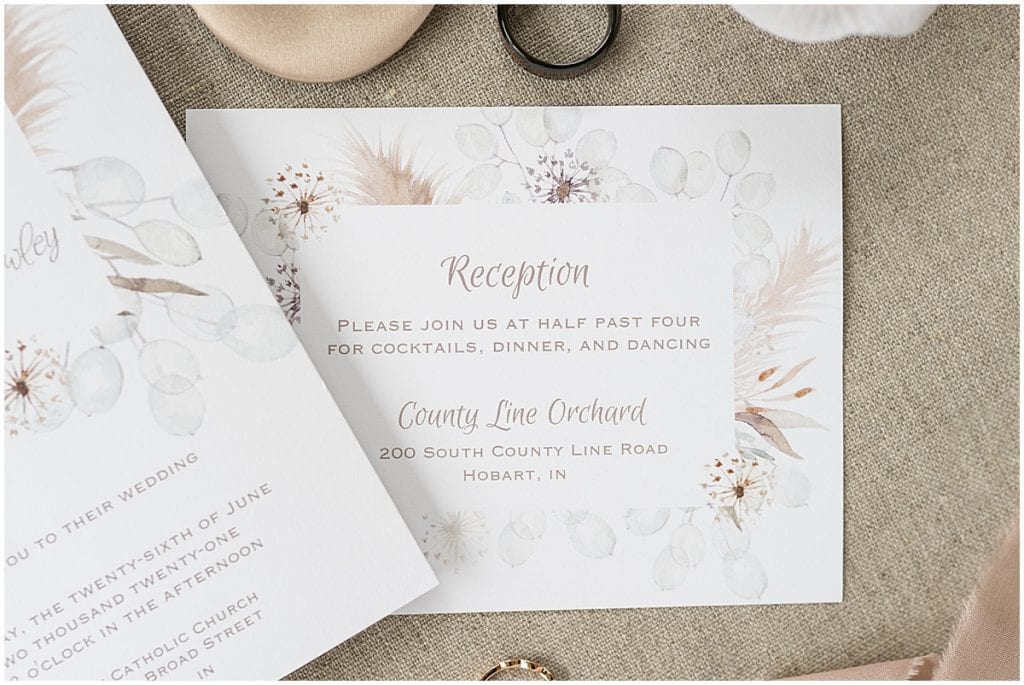 Wedding invitation for County Line Orchard Wedding in Hobart, Indiana