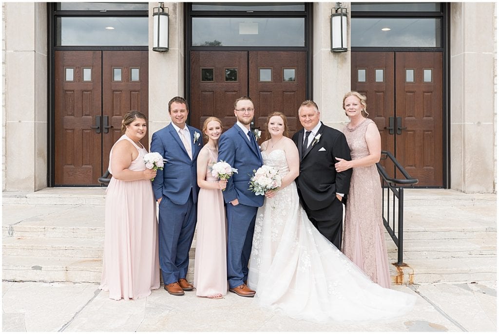 Family photos at wedding at Saint Mary's Catholic Church in Griffith, Indiana
