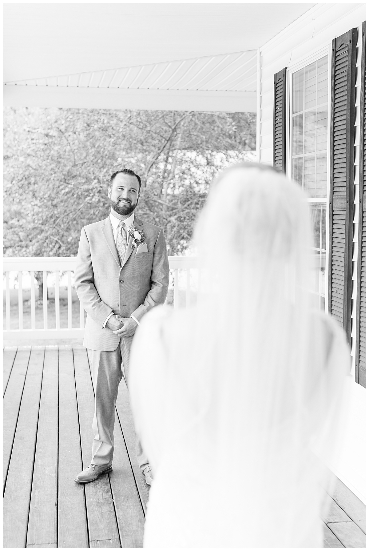 First look before Gathering Acres wedding in Lafayette, Indiana