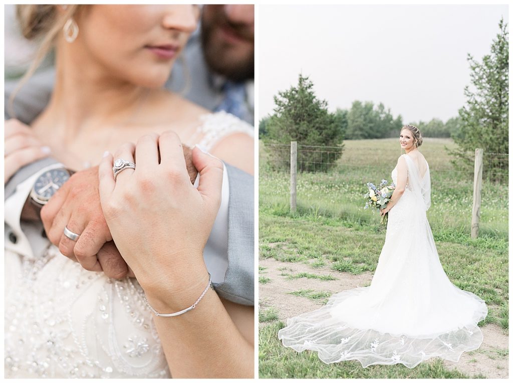 Sunset photos after Gathering Acres wedding in Lafayette, Indiana by Lafayette, Indiana wedding photographer Victoria Rayburn