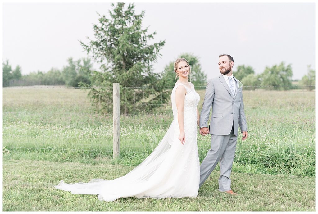 Sunset photos after Gathering Acres wedding in Lafayette, Indiana by Lafayette, Indiana wedding photographer Victoria Rayburn