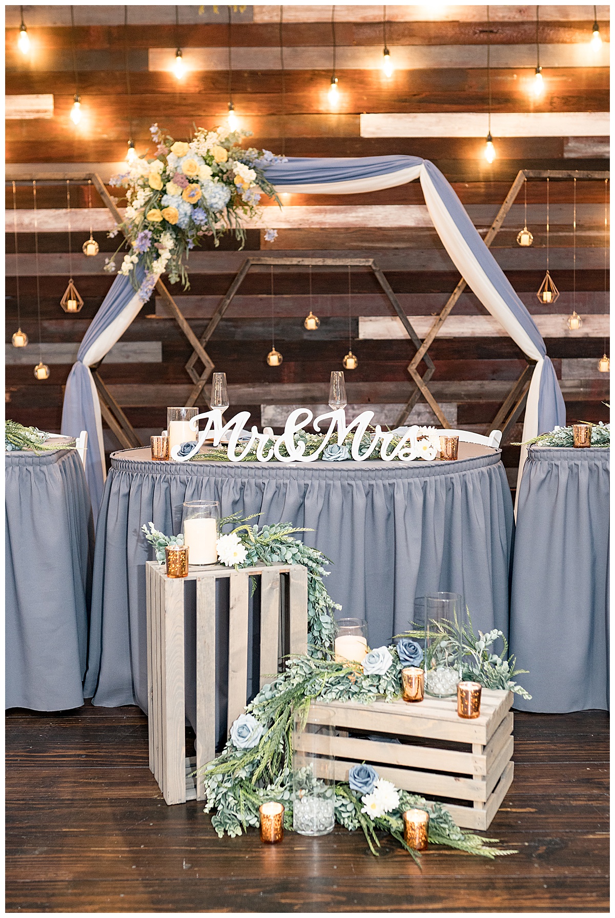 Reception details at Gathering Acres wedding in Lafayette, Indiana