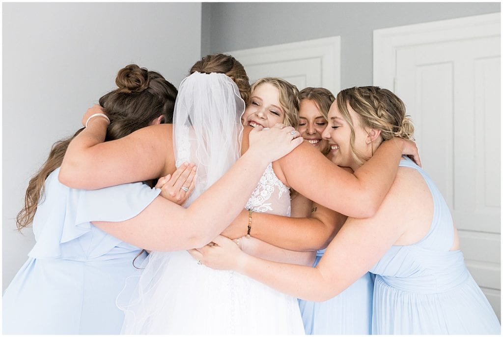 Bridesmaids first look before Hawk Point Acres Wedding in Anderson, Indiana