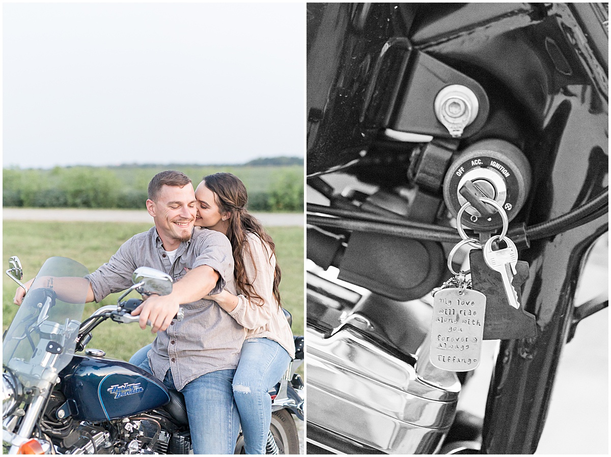 Engagement photos with motorcycles in Veedersburg, Indiana by Lafayette, Indiana wedding photographer Victoria Rayburn Photography