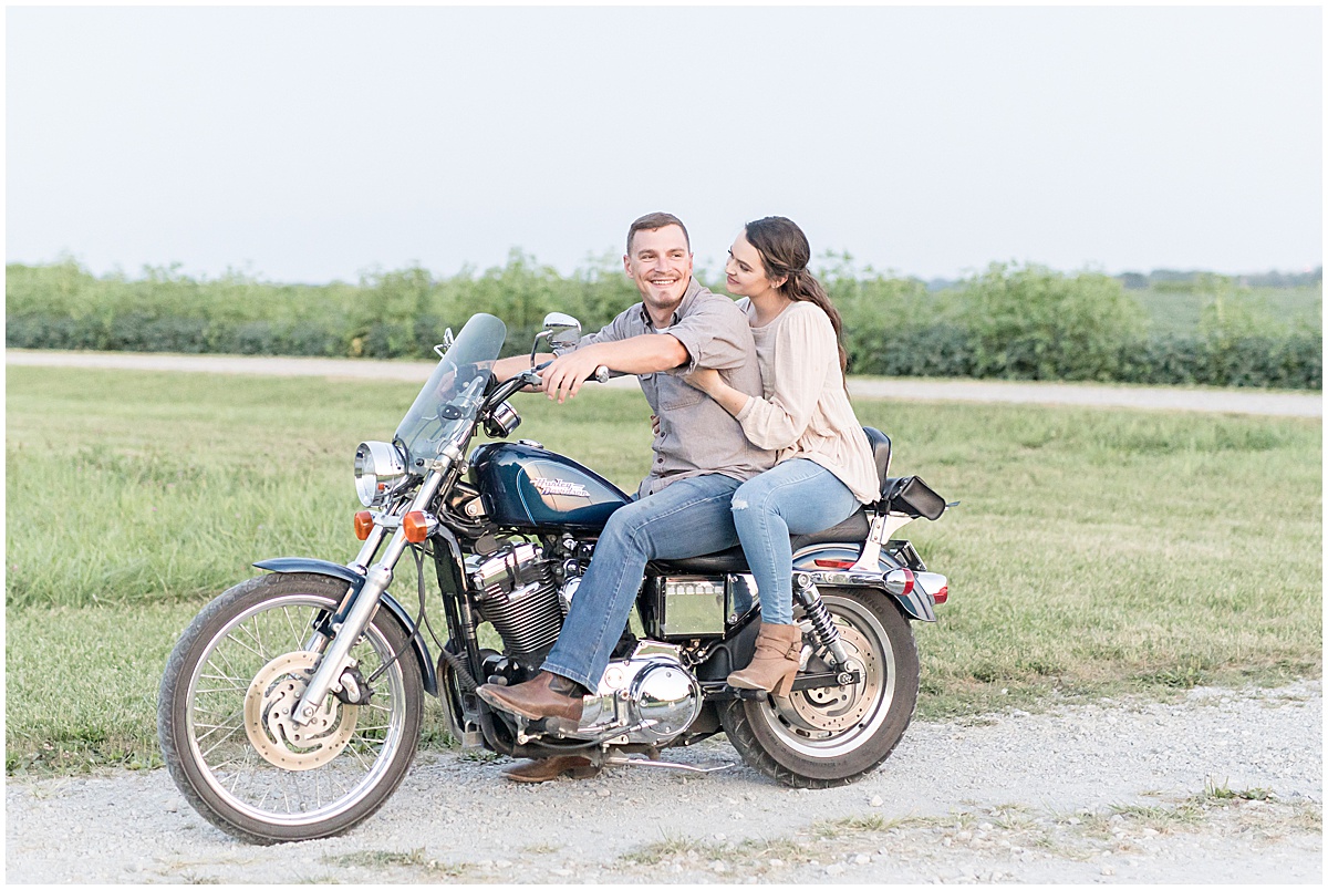 Engagement photos with motorcycles in Veedersburg, Indiana by Lafayette, Indiana wedding photographer Victoria Rayburn Photography