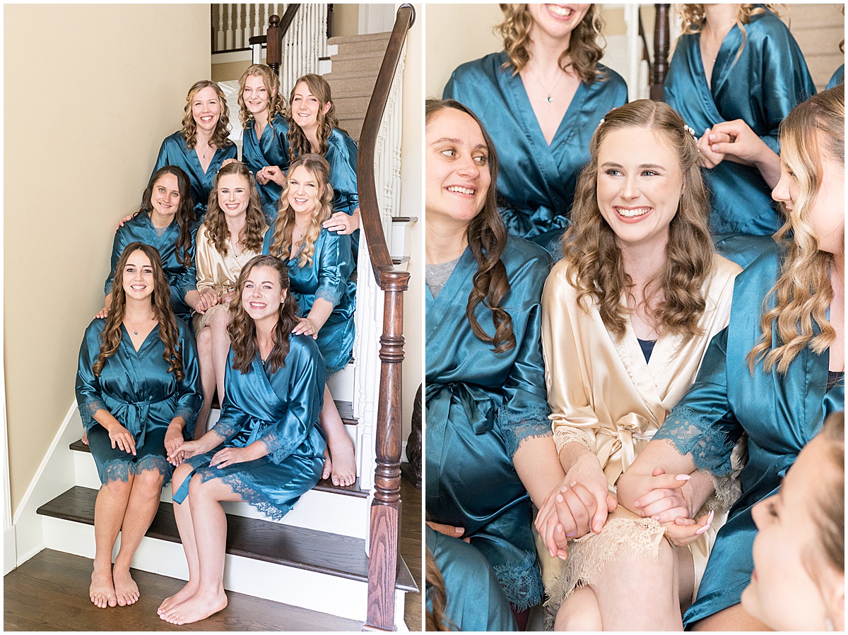 Bride and bridesmaids getting ready for River Glen Country Club wedding in Fishers, Indiana